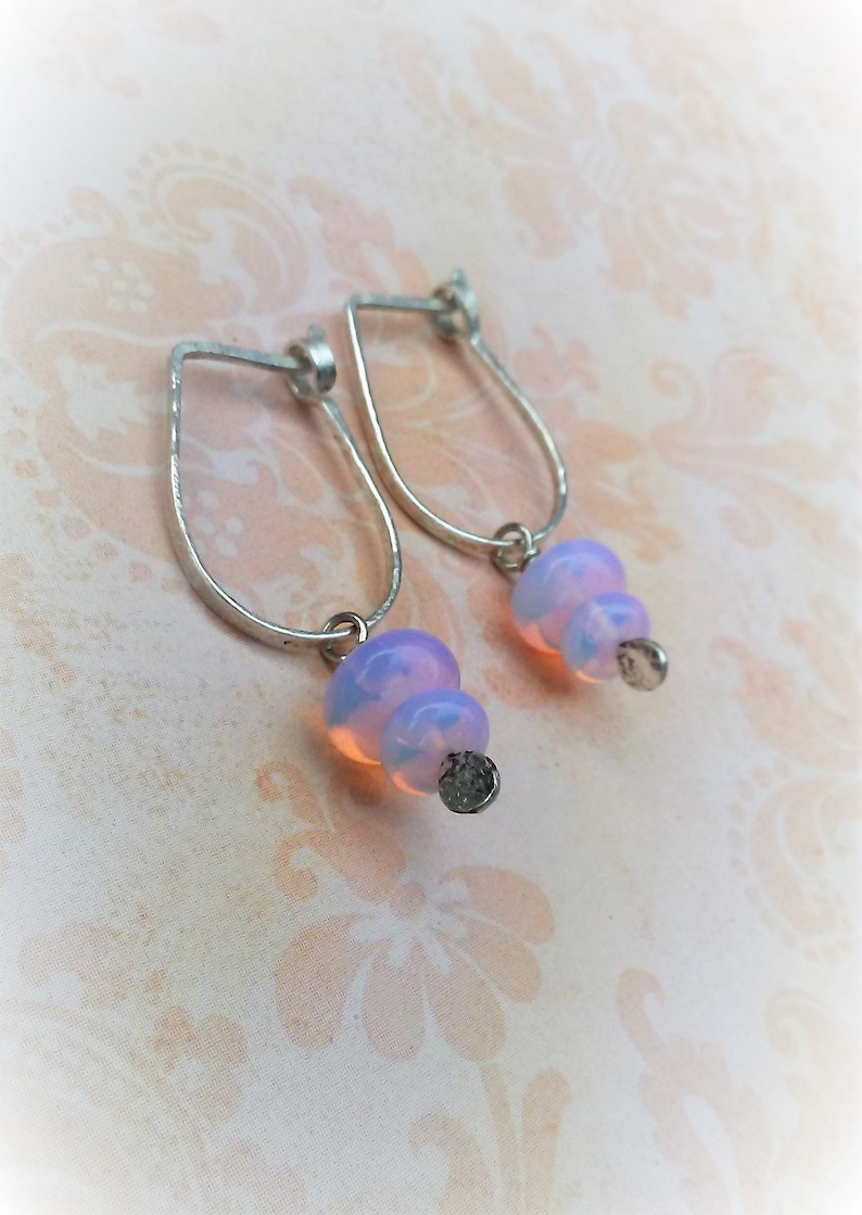 Opalite Earrings-18 Gauge Horseshoe Hoops-Everyday Earrings-Opalite Rondelles-Sterling Silver Hoops-Oval Hoop Earrings-Ready To Ship