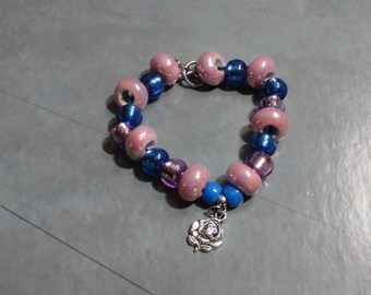 Blue and Pink Large Hole Beaded Bracelet