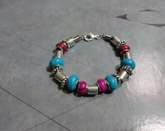 Blue and Red Murano Bead Bracelet