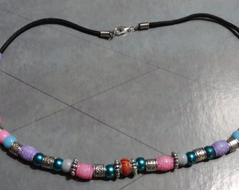 Blue ,Pink, and Purple Themed Beaded Necklace