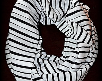 Black and White Striped Infinity Scarf - Striped Scarf - Infinity Scarf - Black and White Scarf