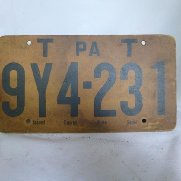 Great Vintage PA Pennsylvania Temporary License Plate Cardboard