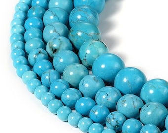 Blue Turquoise Gemstone Round Loose Beads Crystal Stone Beads Energy Healing for Bracelet Necklace Jewelry Making 4mm 6mm 8mm 10mm 12mm
