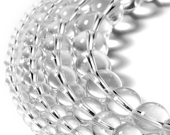 Naturliga klara vita kristaller i kvarts, 4-12 mm, ädelstensrunda, lösa energipärlor i bulk för armband, örhängen, smyckestillverkning