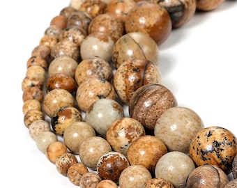 4-12mm Brown Picture Jasper Beads Natural Crystal Beads Stone Gemstone Round Loose Energy Healing Beads for Bracelet Necklace Jewelry Making