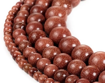 Perles rondes en grès en or naturel de 4-12 mm, perles rondes en vrac, perles de pierre rouge, perles de guérison énergétique pour boucles d'oreilles, bracelet, fabrication de bijoux
