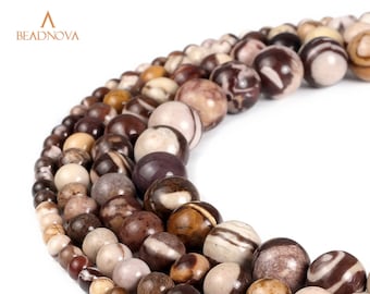 Natural Australian zebra jasper Iaspi Brown Spotted Stone Gemstone Round Loose Beads Jewelry Making Bulk Strand 4 6 8 10 12 mm by BEADNOVA