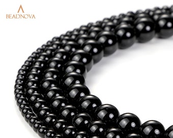 Black Onyx Beads AAA Natural Gemstone Round Loose Agate Beads For Bracelet Earrings Jewelry Making Bulk Strand