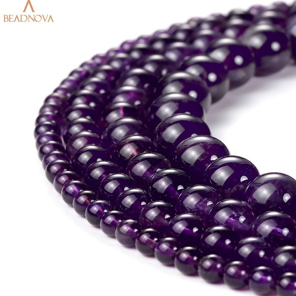 Natural Amethyst Violet Purple Quartz Gemstone Round Loose Beads Stone for Jewelry Making 4mm 6mm 8mm 10mm 12mm BEADNOVA