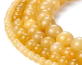 Natürliche Gelbe Jade Perlen Natürliche Kristallperlen Stein Edelstein Runde Lose Energie Heilende Perlen mit Free Crystal Stretch Cord 4/6/8/10/12mm