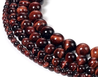 Natural Red Tiger Eye Beads 4mm 6mm 8mm 10mm 12mm Crystal Beads Stone Gemstone Round Loose Energy Healing Beads for Earrings Jewelry Making