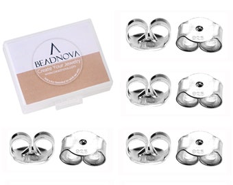 4 Pairs 925 Sterling Silver Earring Friction Security Backs Backings Ear Nuts