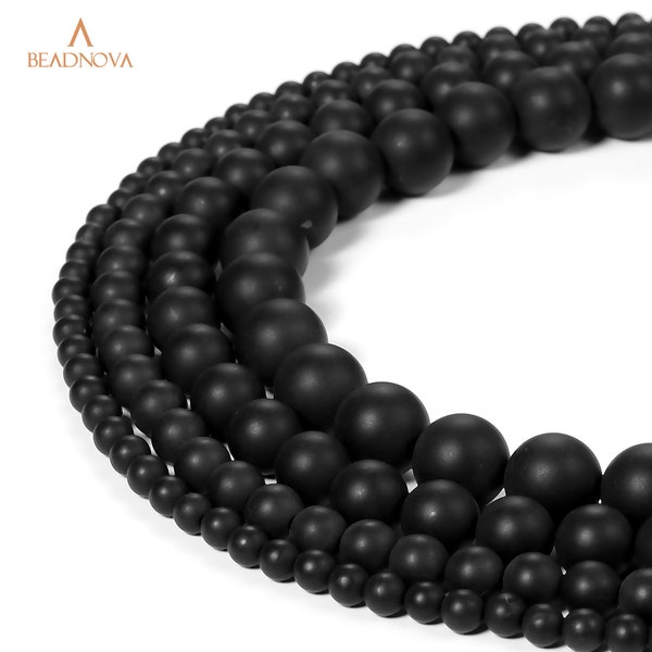 Perles d'onyx noir mat de qualité AAA Perles d'onyx mat Perles rondes en agate noire Perles de pierre 4mm 6mm 8mm 10mm 12mm