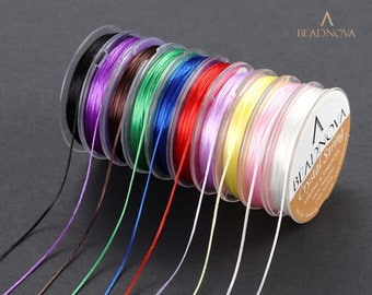 Gemischte Farben, 1 mm, elastisches, dehnbares Polyester-Kristallschnur für Schmuckherstellung, Armband, Perlenfaden (12 m/Rolle, insgesamt 10 Rollen)