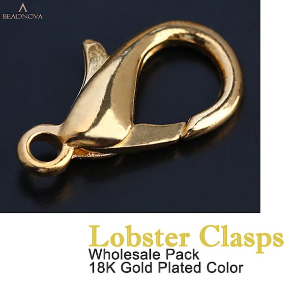 Lobster Clasps 18K Gold Color Gold Plated Alloy Lobster Claw Clasps 10mm 12mm 14mm For Bracelet Necklace Jewelry Making 25pcs 50pcs 100pcs