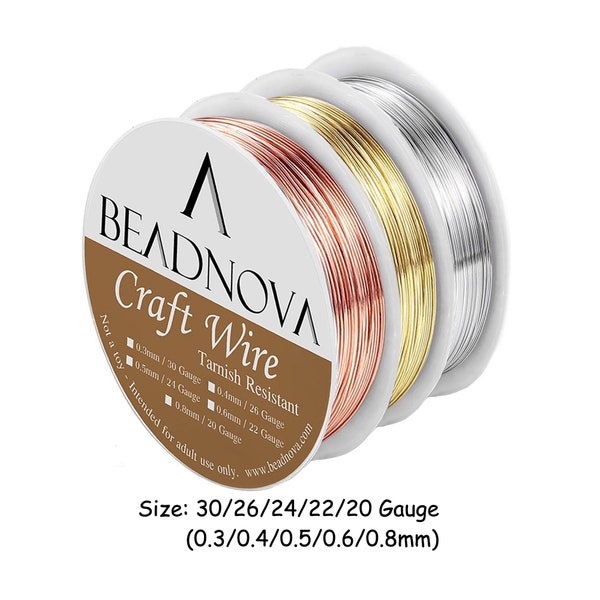Solid Round Bare Copper Wire 20/22/24/26/30 Gauge Gold Silver Color Tarnish Resistant Jewelry Making Wire Dead Soft BEADNOVA