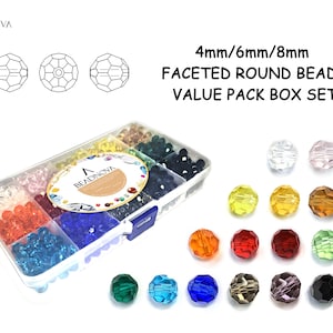 Set di scatole da 15 colori 4mm 6mm 8mm Perline di cristallo rotonde sfaccettate Perline di vetro Colori misti assortiti Confezione risparmio Lotto sfuso BEADNOVA #5000