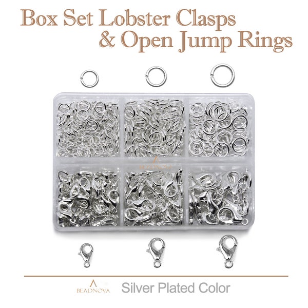 Silver Plated Lobster Clasps & Open Jump Rings Box Set Silver Color Claw Clasp Copper Jump Rings Jewelry Findings For Jewelry Making