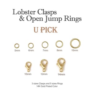 14K Gold Plated Color Lobster Clasps Open Jump Rings Light Goldtone Different Size Choice Wholesale Lot Pack Findings (U PICK)