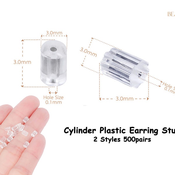 3mm Silicone Cylinder Earring Backs Clear Plastic Rubber Earring Posts Secure Pierced Back Fish Hook Studs Hypoallergenic Stopper 1000pcs