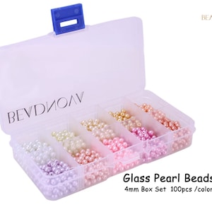 4mm Glass Pearl Round Beads 100pcs Per Color Tiny Satin Imitation Pearl Bead Mixed Box Set 1000pcs for Earring Bracelet Jewelry Making Set3