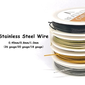 Stainless Steel Wire 0.45/0.8/1mm 26/20/18 Gauge Gold Black Tarnish Resistant Shiny Steel Wire for Jewelry Making Floral Decor 50/20/10m