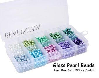 4mm 1000pcs Tiny Glass Pearl Round Beads Satin Luster Imitation Pearl Beads Shiny Assorted Mix Color for Earring Jewelry Making Set2