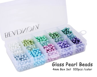 4mm 1000pcs Tiny Glass Pearl Round Beads Satin Luster Imitation Pearl Beads Shiny Assorted Mix Color for Earring Jewelry Making Set2