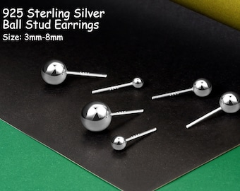 3-8mm 925 Sterling Silber Kugel Ohrstecker Ohrringe Piercing Ohrring Runde Kugel winzige große Ohrstecker für empfindliche Ohr hypoallergen 1 Paar