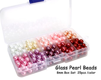 8mm 250pcs Tiny Satin Luster Round Imitation Pearl Glass Beads for Jewelry Making Assorted Color Box Set