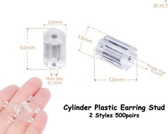 3mm Silicone Cylinder Earring Backs Clear Plastic Rubber Earring Posts Secure Pierced Back Fish Hook Studs Hypoallergenic Stopper 1000pcs