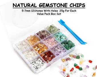5-7mm Natural Gemstone Chips Beads with hole Irregular Shaped Freeform Loose Nugget Beads Findings for DIY Jewelry Making Bulk Set2