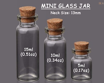 Empty Small Glass Bottle Mini Transparent Jars With Corks Stopper Lids Reusable Container For DIY Decor Bottle Art 5/10/15ml 30/50/62mm Tall