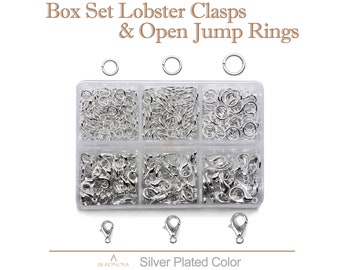 Silver Plated Lobster Clasps & Open Jump Rings Box Set Silver Color Claw Clasp Copper Jump Rings Jewelry Findings For Jewelry Making