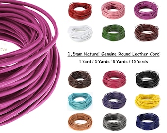 Cordón de cuero genuino natural redondo de 1,5 mm, multicolor, 1/3/5/10 yardas, negro y marrón, para pulseras, collares y joyas. BEADNOVA