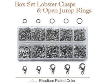 Rhodium Kleur Kreeft Klauw Sluitingen En Open Jump Ringen Box Set Rhodium Verguld 10 12 14mm Sluitingen 5 6 7mm Ringen Voor Sieraden Maken
