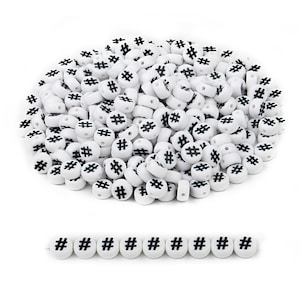Acrílico Hashtag Sign # Cuentas Planas Redondas Pony Espaciador Símbolo Cuentas Blanco y Negro Para DIY Amistad Pulsera Collar Fabricación 100pcs