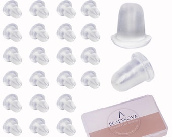 200pcs 5mm Silicone Rubber Soft Clear Small Earring Backings Clear Plastic Earring Posts Secure Pierced Back Studs Stopper