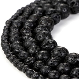 4-10mm Natural Lava Stone Volcanic Rock Black Gemstone Round Loose Beads for Essential Oils Diffuser Healing Jewlery Bracelet Making