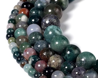 Natural Indian Agate Gemstone Round Loose Beads Mala Beads Healing Energy Crystal for Jewelry Making 4mm 6mm 8mm 10mm 12mm
