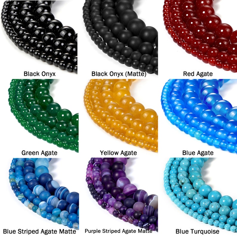 Natural Gemstone Beads Round Smooth Matte Loose Beads Stone Agate Crystal Quartz Jewelry Making Sample Order 4mm 6mm 8mm 10mm 12mm Beadnova image 3