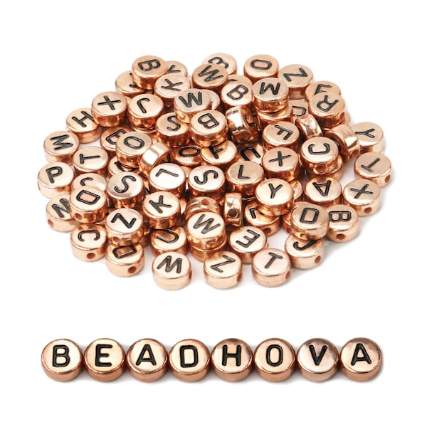 Rose Gold Alphabet ABC Beads Letters Acrylic Plastic Flat Round Name Beads Initial Words Friendship Bracelet Pony Beads Assorted A-Z Bulk