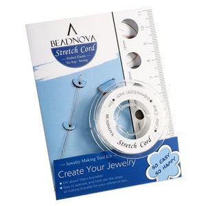 May include: A white and blue package with a spool of clear elastic stretch cord for jewelry making. The package includes instructions for creating bracelets and says "Create Your Jewelry" and "So Easy So Happy".