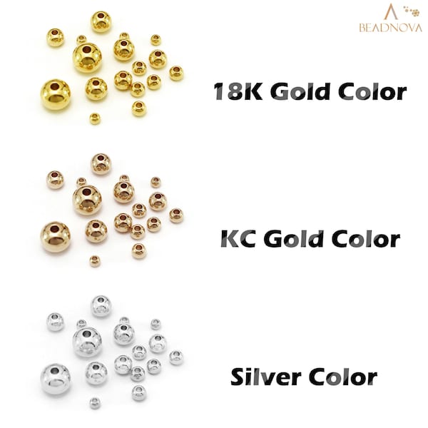 Gold Silver Spacer Bead Anti Tarnish Hollow Round Beads Shiny Smooth Ball Beads For Braclet Necklace Earring Jewelry Making 3/4/5/6mm