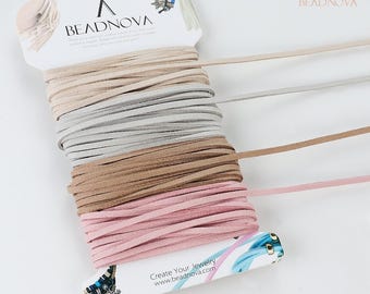 Flat Leather Cord Candy Color Fiber Lace Faux Leather Suede Cords (4 Colors/Pack)