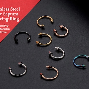 16G Stainless Steel Spike Nose Septum Piercing Ring Horseshoe Nose Nostril Rings Lip Labret Cartilage Body Piercing Earrings 8mm 10mm 12mm