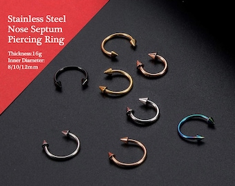 16G Stainless Steel Spike Nose Septum Piercing Ring Horseshoe Nose Nostril Rings Lip Labret Cartilage Body Piercing Earrings 8mm 10mm 12mm