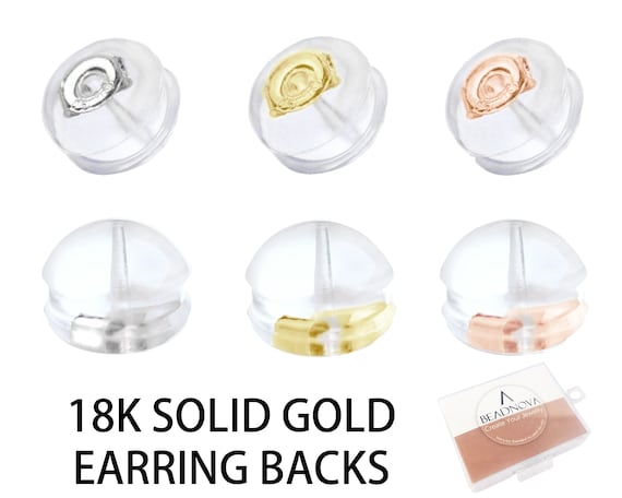 18K Solid Gold Earring Backs, Real Gold Silicone for Posts Clear Rubber Padded Mushroom Safety Hypoallergenic Earring Backings for Studs