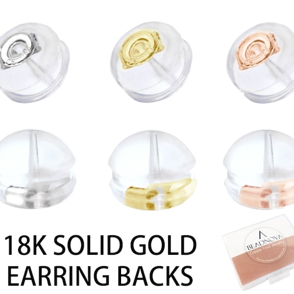 18K Solid Gold Earring Backs, Real Gold Silicone for Posts Clear Rubber Padded Mushroom Safety Hypoallergenic Earring Backings for Studs