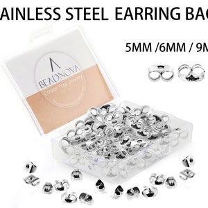 Dos de boucles d’oreilles en acier inoxydable Argent 5mm / 6mm / 9mm Dos de boucles d’oreilles Poteaux percés sécurisés pour goujons Boucle d’oreille papillon Bouchon d’écrou BEADNOVA